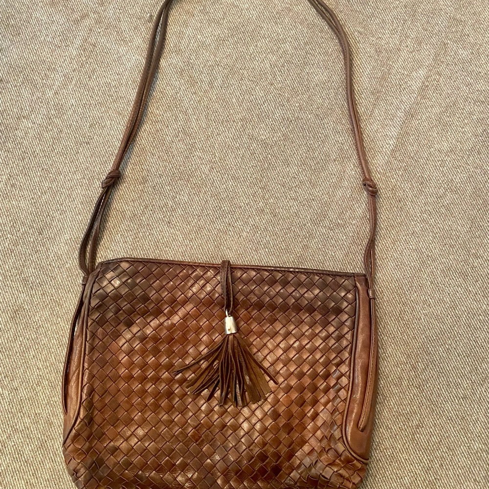 Artbag. Italian Brown Leather Shoulder Bag with Tassel Accent